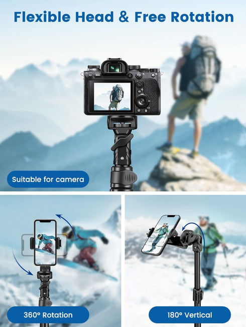 Victiv 72" Phone Tripod, Camera Stand Tripod with Remote and Phone Holder, Stable & Adjustable Tall, Suit