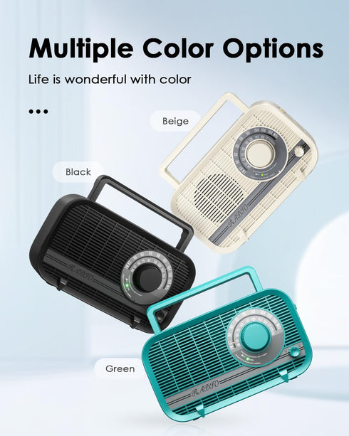 Radio with Bluetooth, Portable AM FM Radio, Best Reception Vintage Retro Radio, Plug in Wall and Play or AA Battery