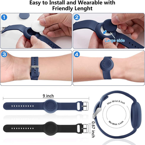 2 Pack Kids Airtag Bracelet, Hidden Wristband, Black + Blue Silicone Anti-Lost Apple Airtag Holder Case for Child