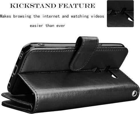 NJJEX Compatible with LG G8 ThinQ Case, PU Leather Wallet Case with 9 Card Slots, Detachable Kickstand, Black