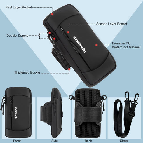 Running Armband Phone Holder & Crossbody Shoulder Bag, Arm Band for Phone for Running Walking, Waterproof Phone Pouch for iPhone 15 14 13 Pro Max Samsung Galaxy 7.5 Inch(Crossbody Bag Black)