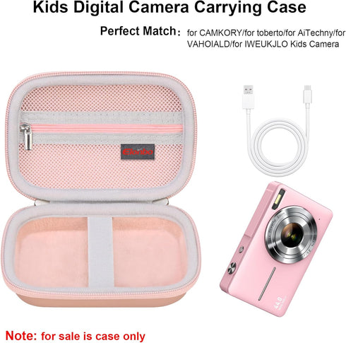 Elonbo Digital Camera Carrying Case for CAMKORY, Compact Small Travel Storage Cover for Kids, Rose Gold