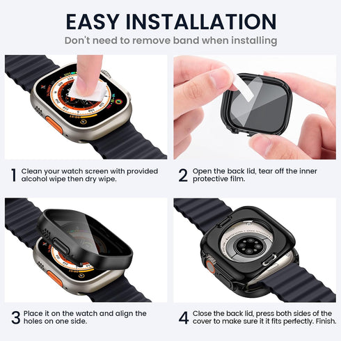 Tensea 2-in-1 Waterproof Case for Apple Watch Ultra 2, 49mm Protective PC Face Cover with Privacy Tempered Glass