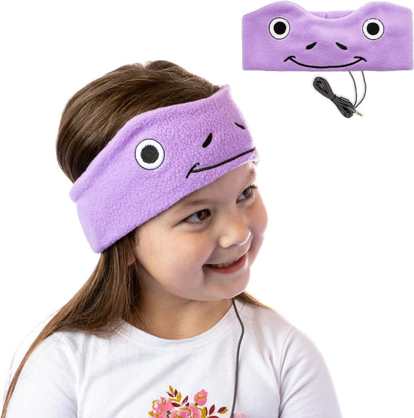 CozyPhones Kids Headphones - Purple Frog, Over Ear, Volume Limited, Thin Speakers, Super Soft Fleece Headband.