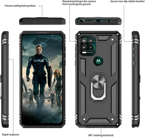 LeYi Military-Grade Moto G Stylus 5G Phone Case 2021 with Magnetic Ring Kickstand & 2 Tempered Glass Protectors - Black