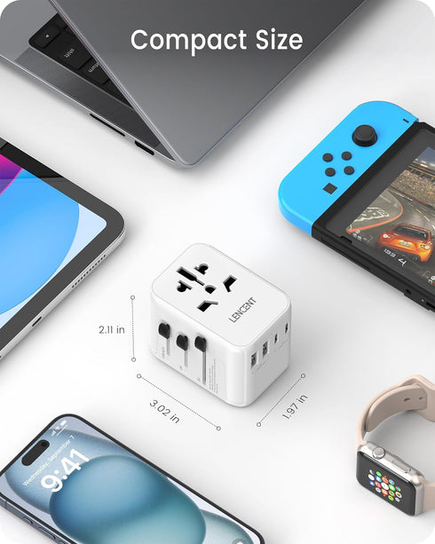 LENCENT Universal Travel Adapter, GaN III 30W International Charger with 2 USB & 3 Type-C Ports