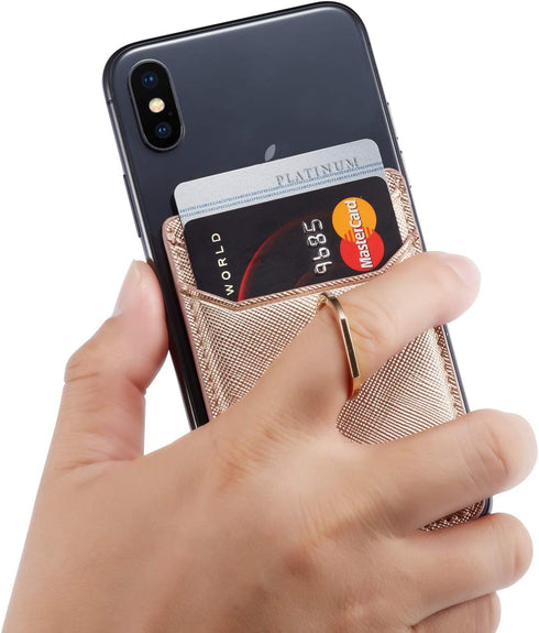 BIAJIYA Cell Phone Card Holder RFID Ring Stand Stick on Wallet for Back of Phone for iPhone, Android, All Smartphones