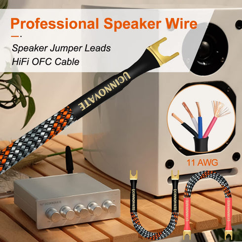 UCINNOVATE 4 x HiFi OFC Speaker Jumper Cable with Spade, 21cm Bi-Wire Speaker Jumper Plates, 11AWG Cable Bridge