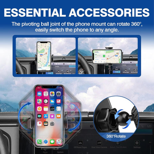 Autorder Car Phone Holder for 2024-2025 Jeep Wrangler JL/Gladiator JT, 12.3-Inch Screen, 360 Degree Rotation