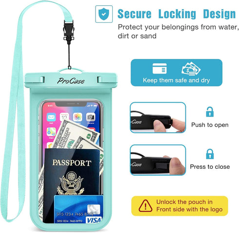 ProCase 2 Pack Waterproof Phone Pouch Case, 7" Universal Underwater Dry Bag for iPhone 15/14/13 Pro Max, Galaxy