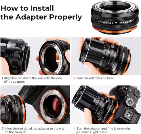 K&F Concept Lens Mount Adapter M42-NEX IV, Manual Focus for M42 Lens and Sony E Mount Camera Body