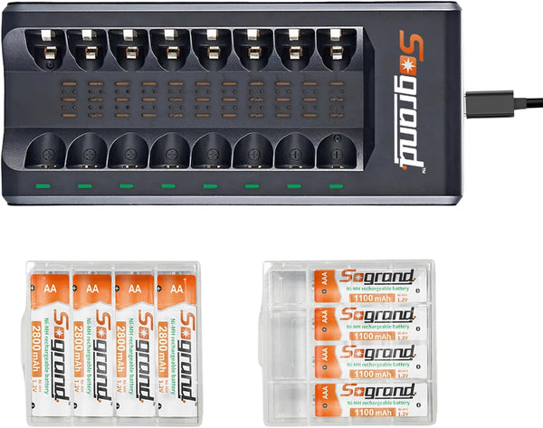 Sogrand Rechargeable AA Batteries with Charger, 2800mAh High Capacity Double A Batteries 8