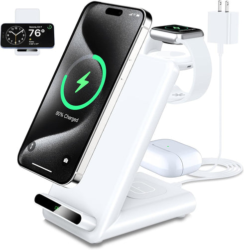 3 in 1 Wireless Charging Stand, Fast Wireless Charger for Apple Watch Ultra 10 9 8 7 6 SE 5 4 3, Made for iPhone
