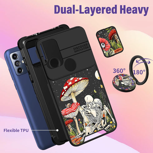 Phone Case for Moto G Pure/G Power 2022/G Play 2023, 2-Mushroom Skull, Thermoplastic Polyurethane, Kickstand, 6.5 inch,
