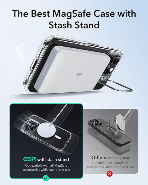 ESR 16 for iPhone Pro Case, Compatible with MagSafe, Military-Grade Protective Case, Built-in Stash Stand Phone Case