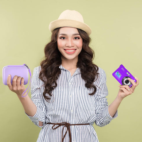AbergBest Digital Camera Carrying Case: Purple Protective Case for 21 Mega Pixels LCD Rechargeable HD/Kodak/Canon/Sony