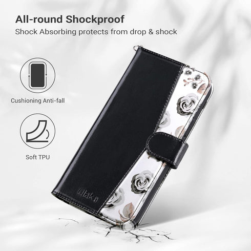ULAK iPhone 13 Pro Wallet Case for Women, Premium PU Leather Flip Cover with Card Holders and Kickstand Feature, Black