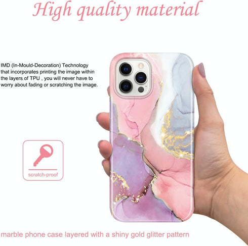 JIAXIUFEN Gold Sparkle Glitter Case, Compatible with iPhone 12 and 12 Pro, Slim Shockproof TPU Soft Rubber Cover, Pink