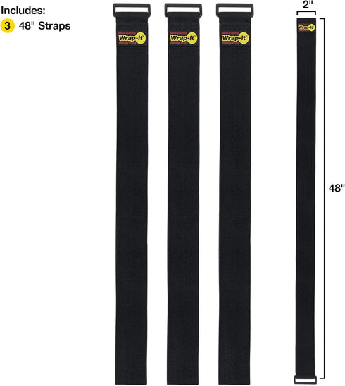 Super-Stretch Wrap-It Storage Straps, 48-in x 2-in (3-Pack) - Elastic Hook and Loop Cinch Straps - Pool Hose and Cable Straps, Garage and RV Storage Accessories by Wrap-It Storage