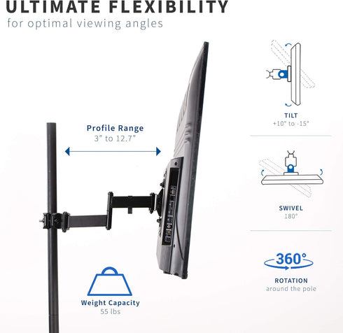 VIVO Universal Pole Mount for 32 to 55 inch TV Arm Bracket with Removable VESA Plate, Fits up to 1.9 inch Tubing