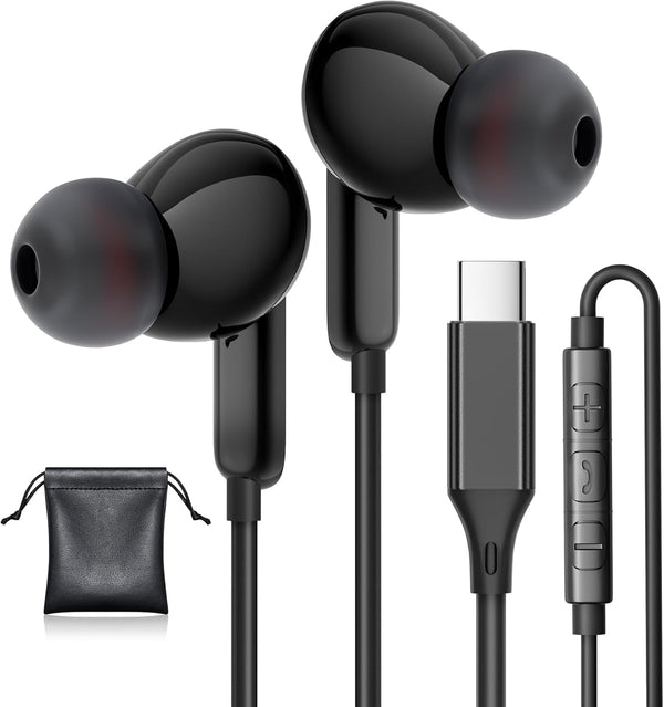 USB C Headphones, Type C Earphones for Samsung S24/S24 Plus/S24 Ultra Wired Earbuds with Microphone Volume Stereo