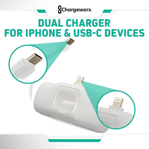3-in-1 Portable Charger 5000 mAh Battery, Ultra-Compact Fast Charging for iPhone, USB-C Devices, Smartwatch (White)