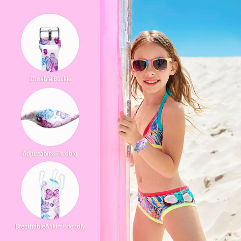 Waterproof AirTag Bracelet for Kids, Soft Silicone Air Tag Hidden Holder Case Compatible with Apple Airtag, Adjustable Anti-Lost Printed Strap Gps Traker for Toddler Child(Butterfly Pink)