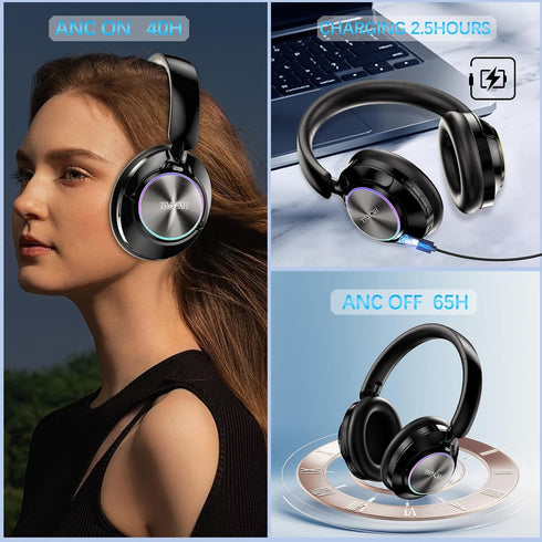 65h Noise Cancelling Over Ear Wireless Bluetooth Headphones with Microphone, Playtime, Clear Calls, Comfort Fit