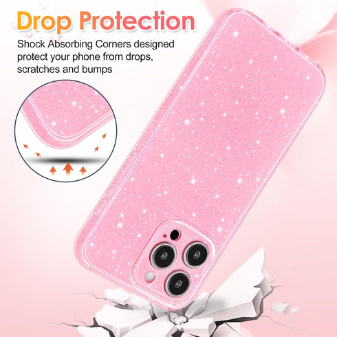 Hython iPhone 15 Pro Case, Glitter Cute Sparkly Shiny Bling Phone Cover, 6.1", Thin Slim Fit Shockproof Rubber, Bright