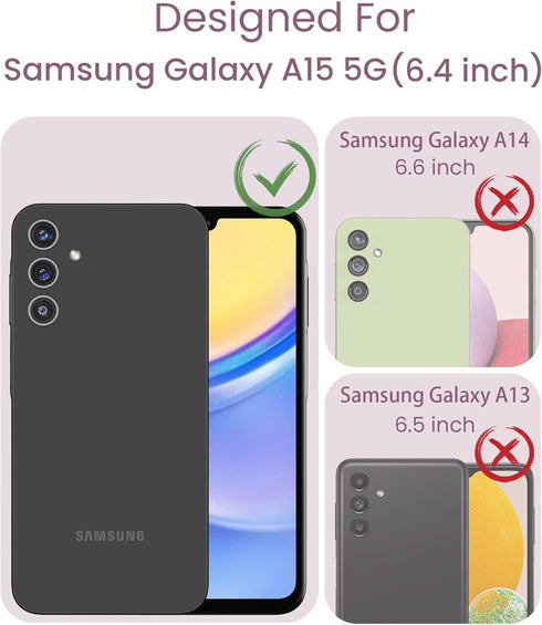 Samsung A15 5G Case with Tempered Glass Screen Protector, Purple Slim Soft TPU & Hard PC Military Grade Protective