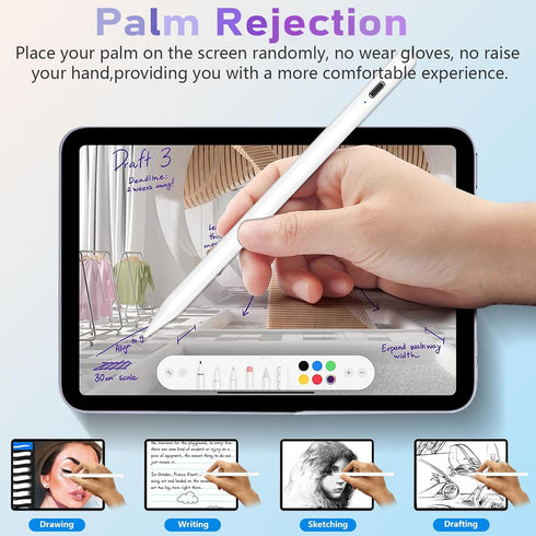 Stylus Pen for iPad, Compatible with iPad Air 3/4/5, Mini 5/6, Pro 11"/12.9", Palm Rejection & Tilt Sensitivity (White)