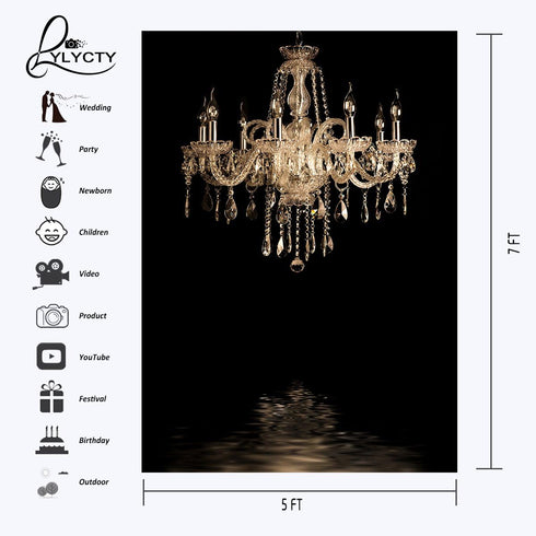 LYLYCTY 5x7ft LY024 Luxurious Chandeliers Photography Background European Gorgeous Crystal Chandelier Black Backdrop