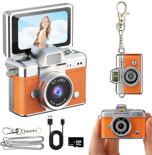 Generic 1.47" LCD Flip Screen Retro Keychain Camera, 32GB Card, Built-in Flash &