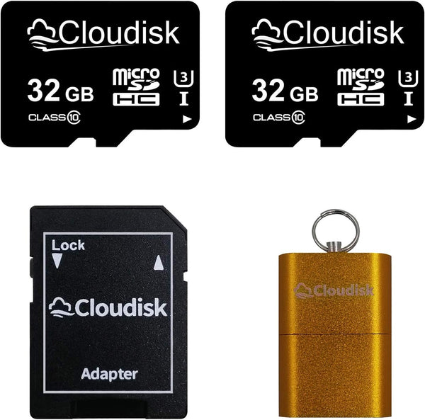 Pack of 2 Micro SD Card 32GB Flash Memory Card, Micro SDHC with SD Adapter and Card Reader, C10, A2, U3, UHS-I (32 GB)