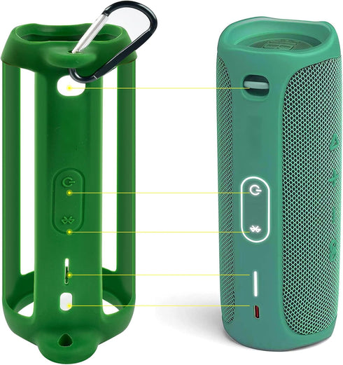 Silicone Gel Soft Skin Cover for JBL FLIP 5 Waterproof Portable Bluetooth Speaker, Travel Carry Pouch with Strap (Green)