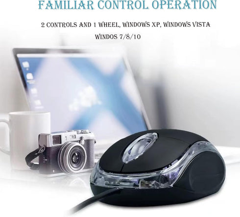 Wired Mini Optical Mouse, Ergonomic USB Computer Mouse for Laptops, PCs, Office, Home, School, Kids, Black