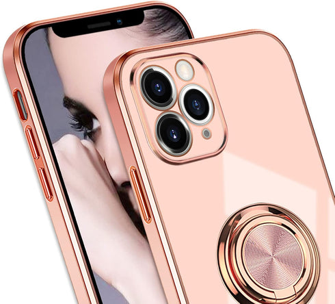 Omorro iPhone 11 Pro Max Case for Women with Ring Holder, 360 Degree Rotation Kickstand, Bling Glitter Rose Gold