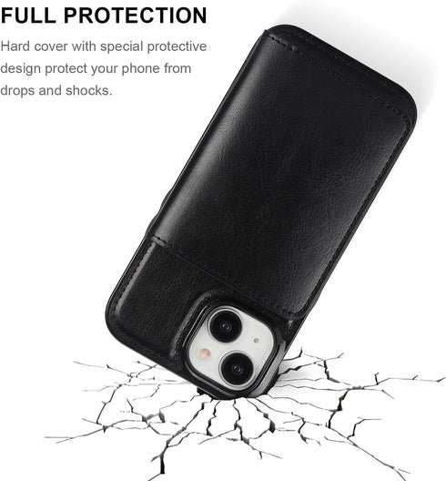 KIHUWEY iPhone 15 Wallet Case, Credit Card Holder, Premium Leather Kickstand, Shockproof Cover (Black)