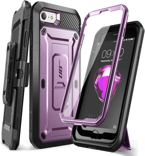 SUPCASE Rugged Phone Case for iPhone SE 3rd/2nd Gen, iPhone 7/8, with Screen Protector, Stand & Holster, Purple