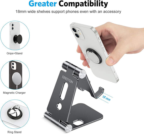 OMOTON Foldable Cell Phone Stand, C4 Portable Aluminum Holder - Adjustable Phone Dock Cradle for iPhone, Samsung,