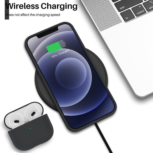 ORNARTO Slim Liquid Silicone Case for iPhone 12 Mini, 3 Layers Full Covered Soft Gel Rubber 5.4 inch-Black