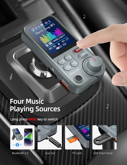 Nulaxy FM Bluetooth Transmitter for Car, Strong Microphone Bluetooth Adapter with 1.8" Color Screen for Hands-Free
