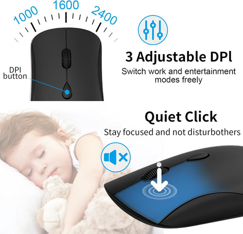 Wireless Keyboard and Mouse Combo, Silent Full-Size Computer Keyboard with Calculator Button, 2400 DPI Mouse, Slim USB