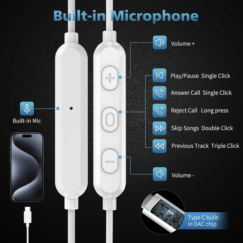USB C Earbuds with Microphone for Samsung Galaxy A55 A53 A35 A34, Wired Headphones with Volume Control for iPhone 15