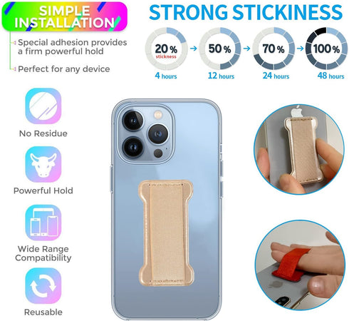 Cell Phone Finger Grip Strap Holder for Hand, Finger Strap Phone Holder, New Slim Finger Loop Selfie Grip Compatible with Most Smartphones(Gold) - 2Pack