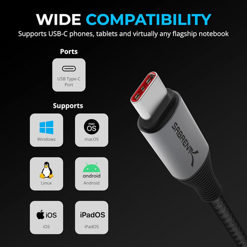 SABRENT USB C to USB C Charging Cable with Smart Display, 1M/3.3FT, E-Marker Chip, 100W Charging and 480Mbps Data