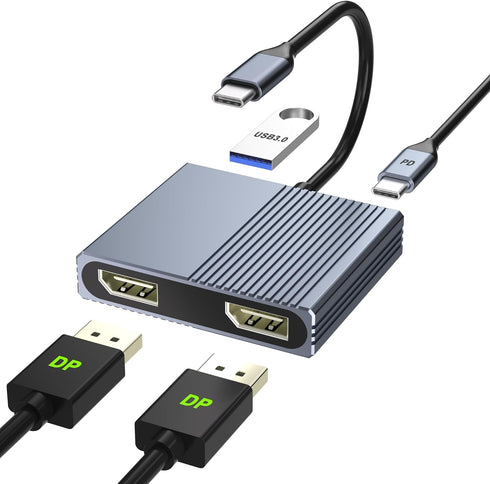 Aibilangose Display Port Splitter for Dual Monitors, 4K@60Hz USB C to Dual DisplayPort