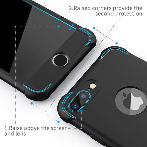 ORETECH Compatible with iPhone 8 Plus/7 Plus Case - 2 Pack 9H Tempered Glass Screen Protector, Black