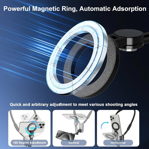Magnetic Neck Phone Holder, 4 in 1 Neck Mount for Phones, Action Camera, Hand Free Cell Phone Neck Holder for Recording