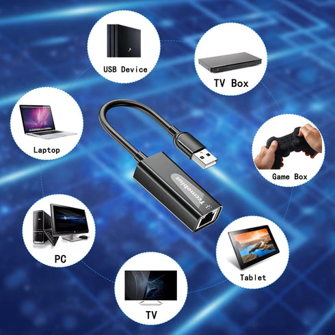 USB Ethernet Adapter, USB 2.0 to 10/100 Ethernet LAN Network Adapter for MacBook, Surface Pro, Compatible with Windows
